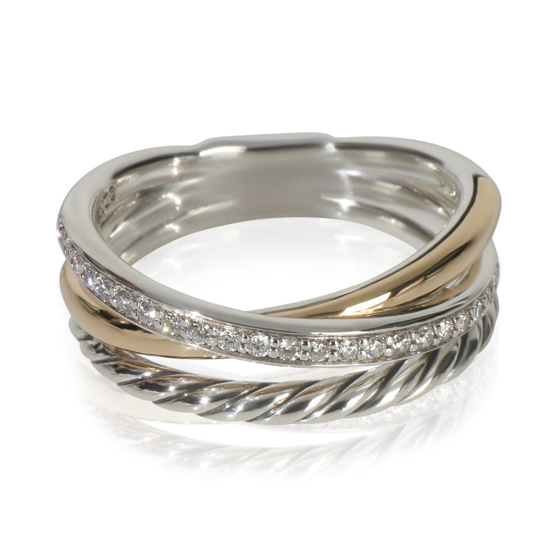David Yurman Yellow Gold & Sterling Silver Diamond Crossover Ring fv