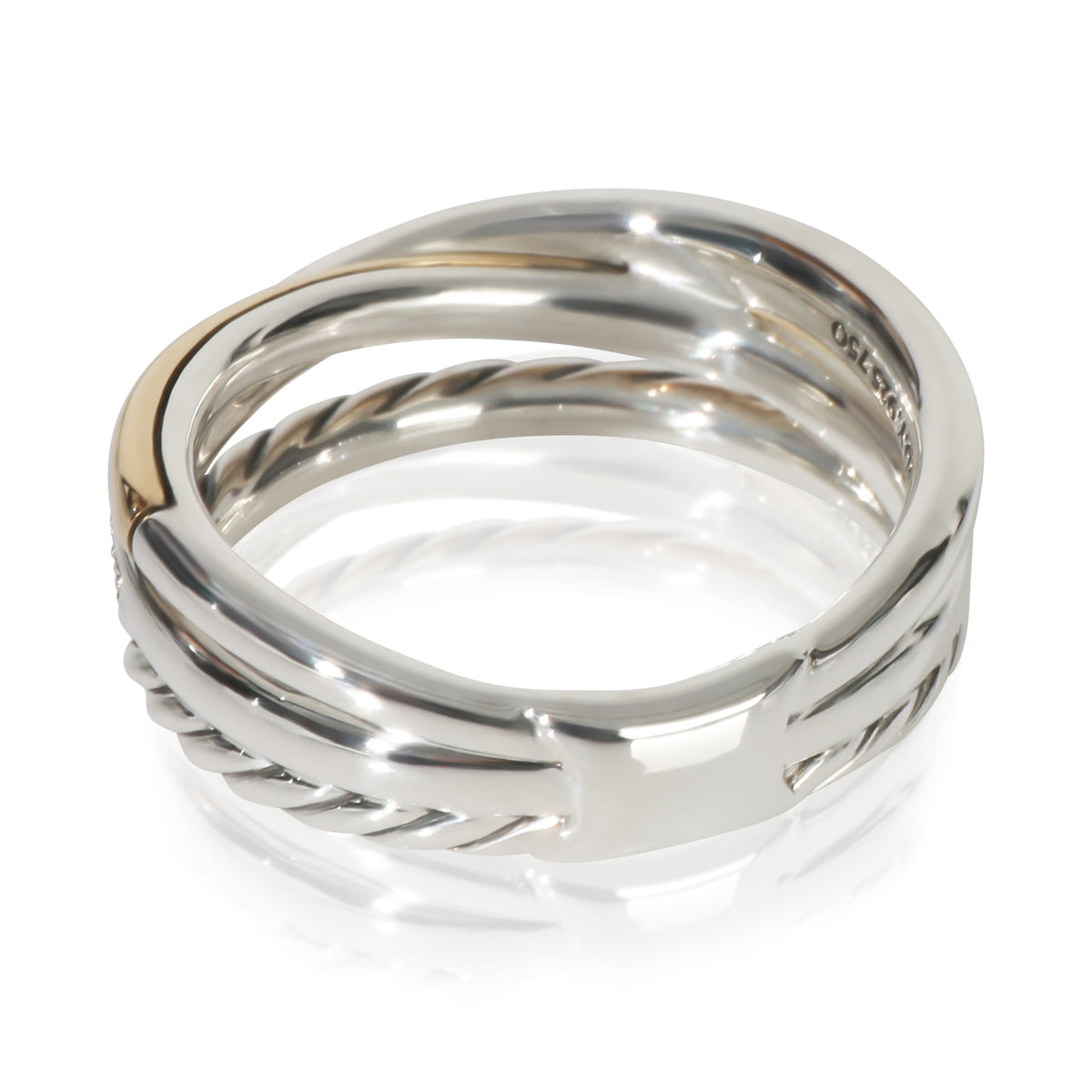 David Yurman Yellow Gold & Sterling Silver Diamond Crossover Ring pv