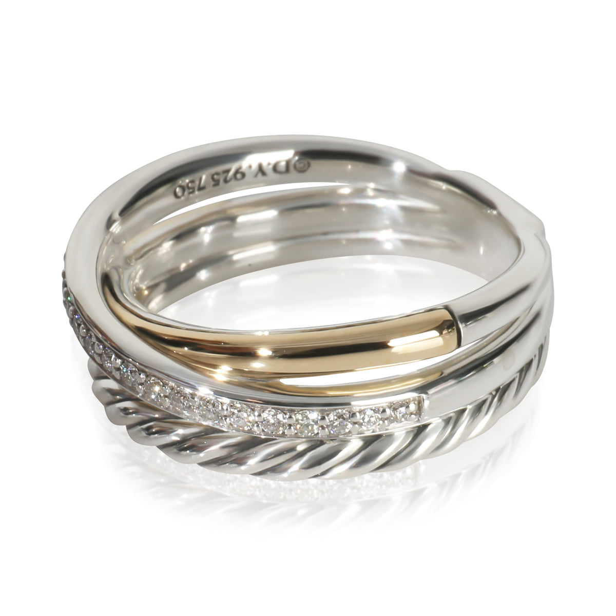 David Yurman Yellow Gold & Sterling Silver Diamond Crossover Ring sv