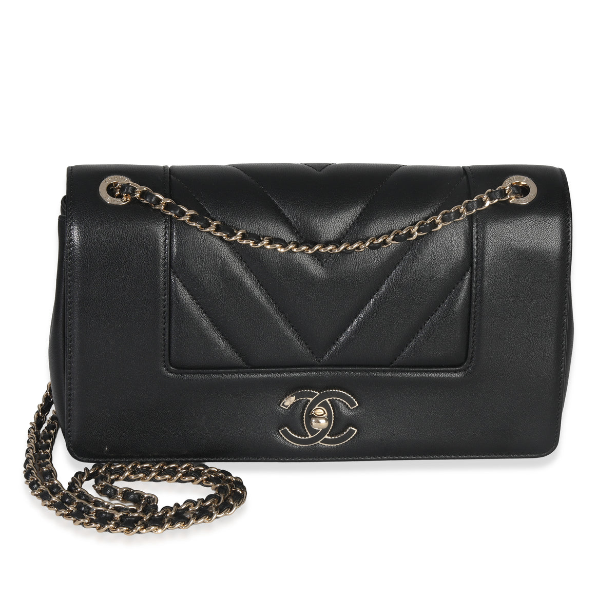 Chanel Vintage Black Chevron Quilted Sheepskin Medium Mademoiselle Flap Bag Handbag id