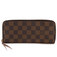 Louis Vuitton Rose Ballerine Damier Ebene Canvas Clemence Zippy Wallet Handbag id