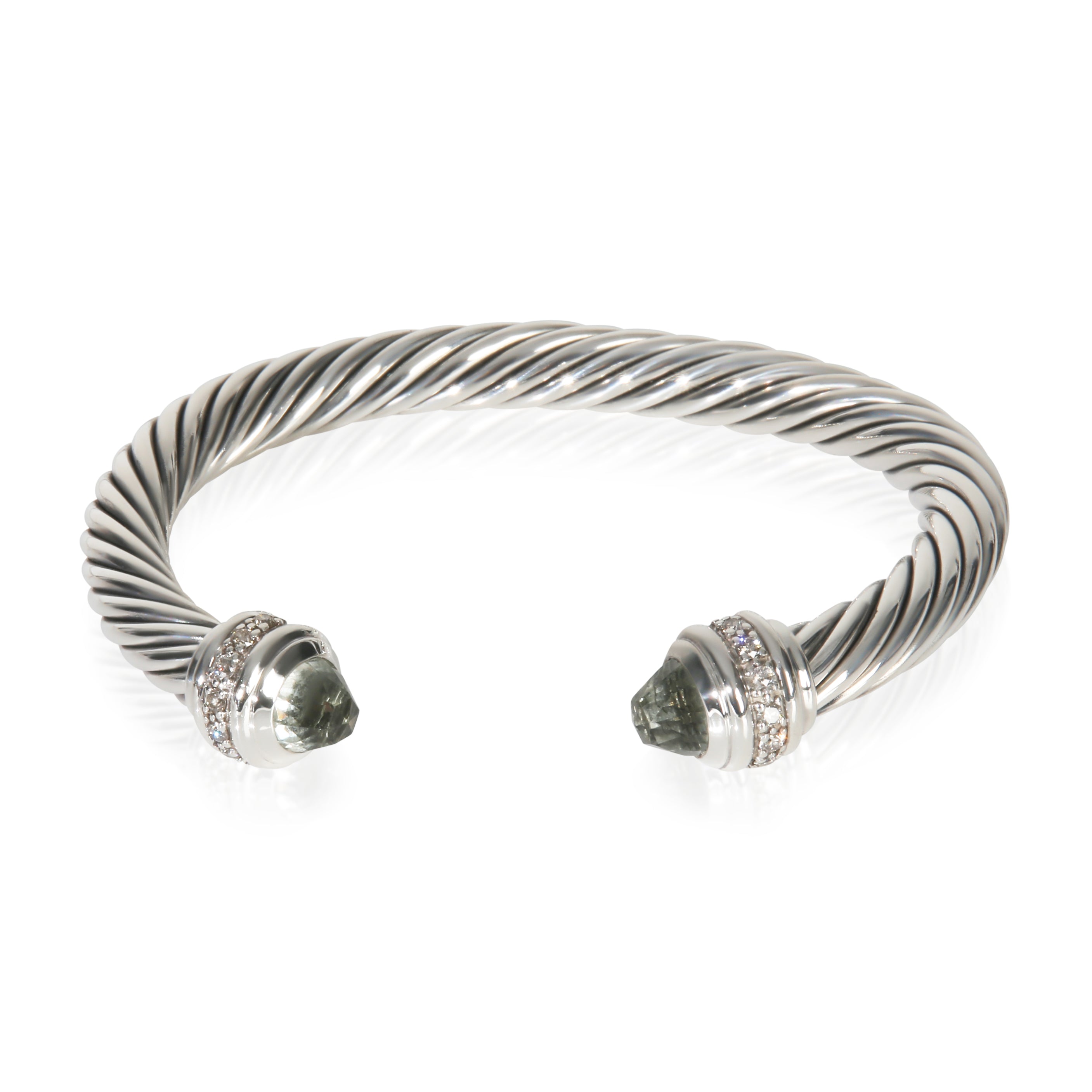 David Yurman Sterling Silver Prasiolite and Diamond Cable Classic Bracelet fv