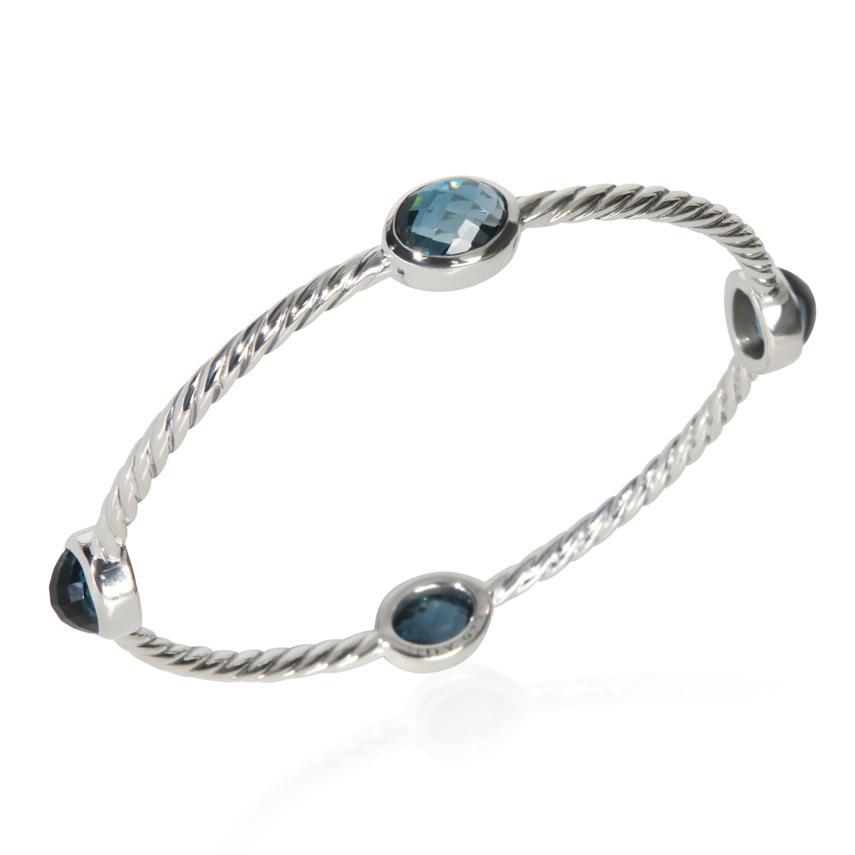 David Yurman Sterling Silver Topaz Cable Station Slip On Bangle Bracelet bv