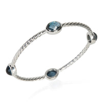 David Yurman Sterling Silver Topaz Cable Station Slip On Bangle Bracelet bv