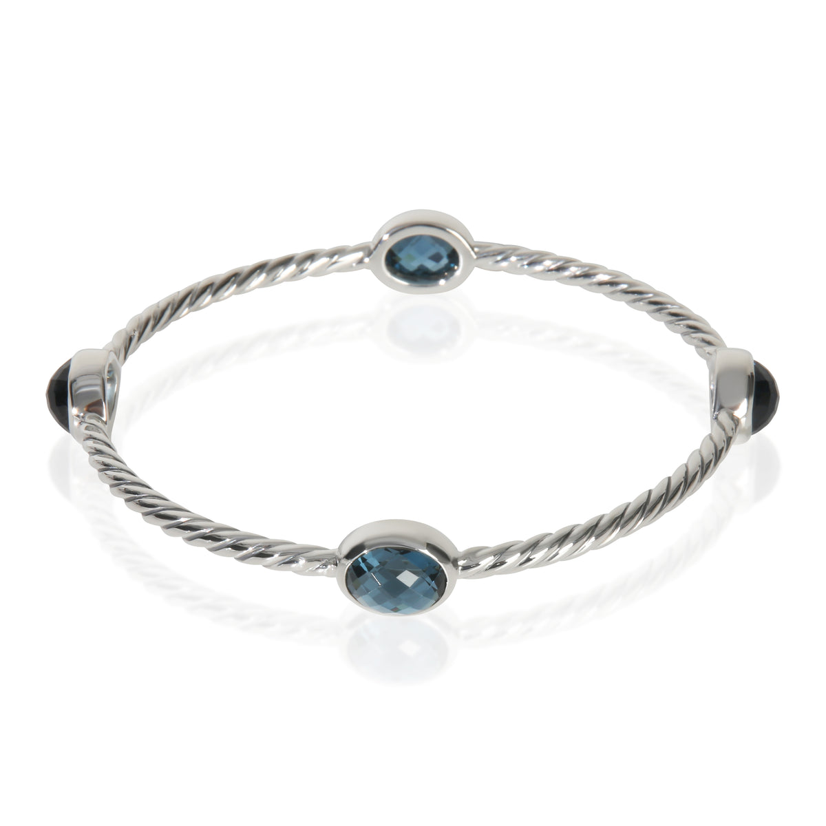 David Yurman Sterling Silver Topaz Cable Station Slip On Bangle Bracelet fv