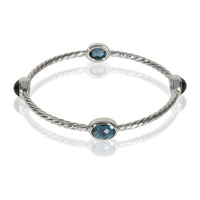 David Yurman Sterling Silver Topaz Cable Station Slip On Bangle Bracelet pv