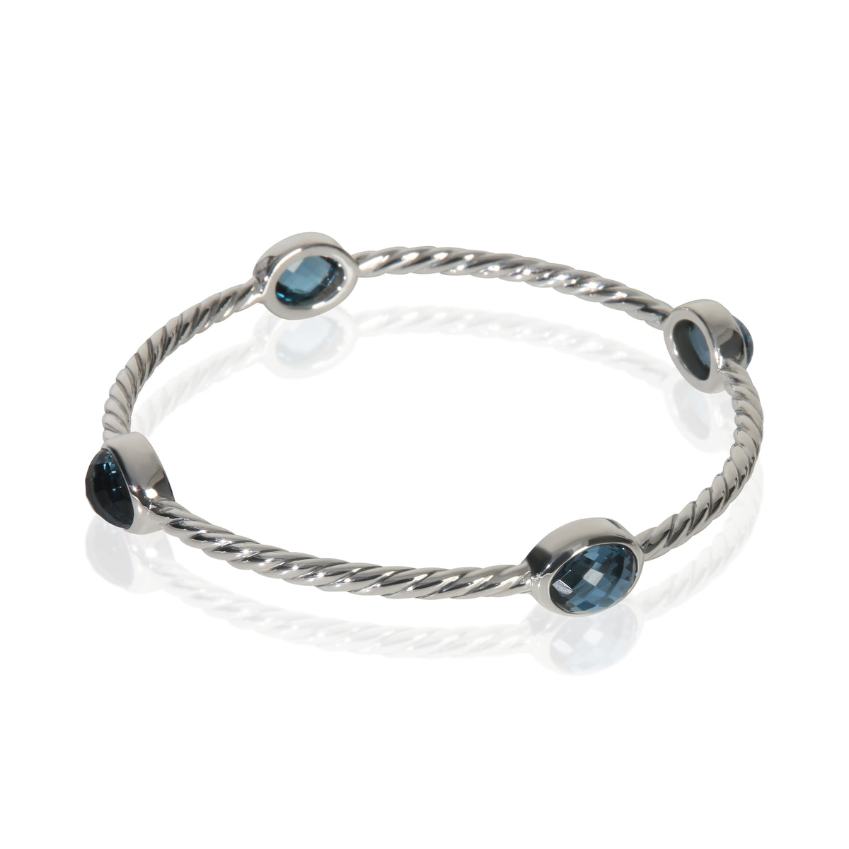 David Yurman Sterling Silver Topaz Cable Station Slip On Bangle Bracelet sv