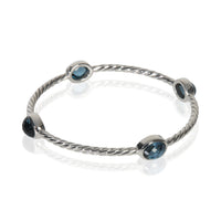 David Yurman Sterling Silver Topaz Cable Station Slip On Bangle Bracelet sv