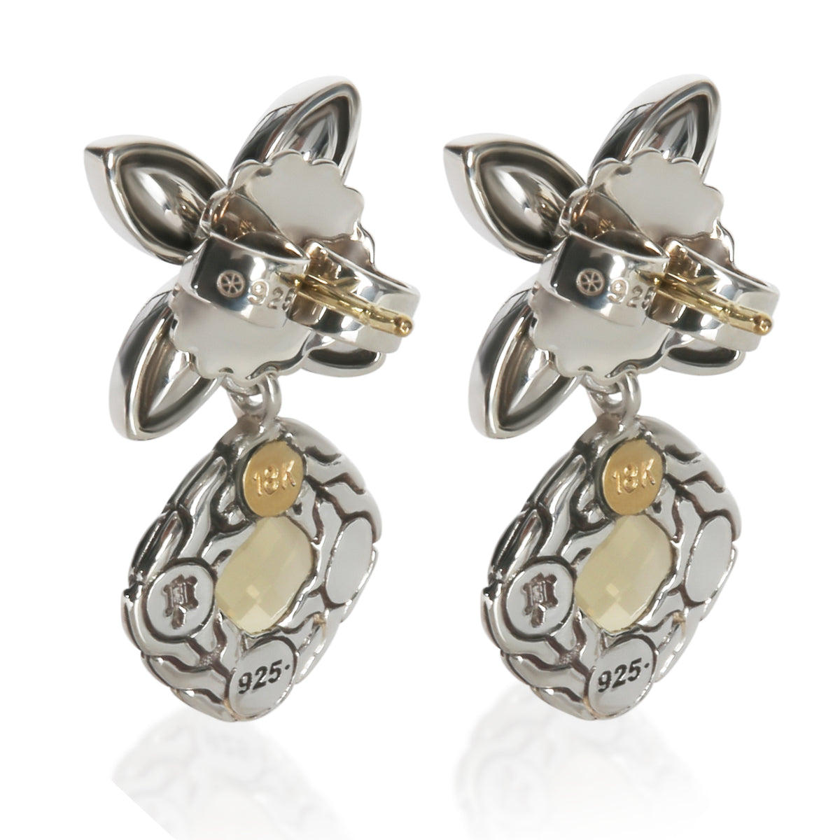 John Hardy Yellow Gold & Sterling Silver Topaz Batu Kawung Earrings pv