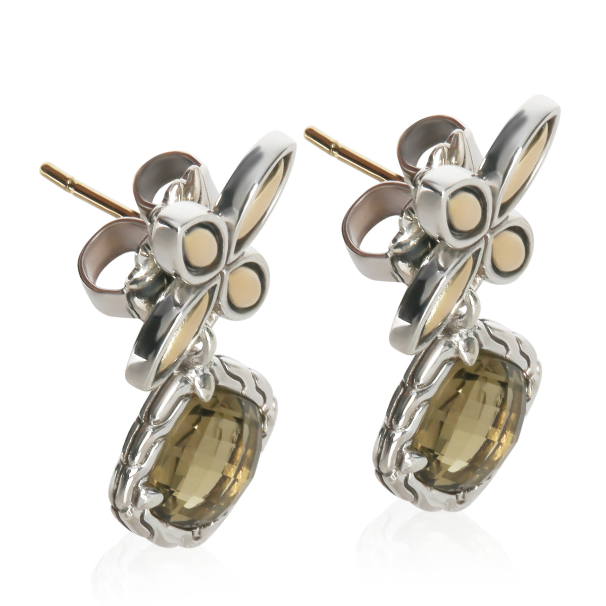 John Hardy Yellow Gold & Sterling Silver Topaz Batu Kawung Earrings sv