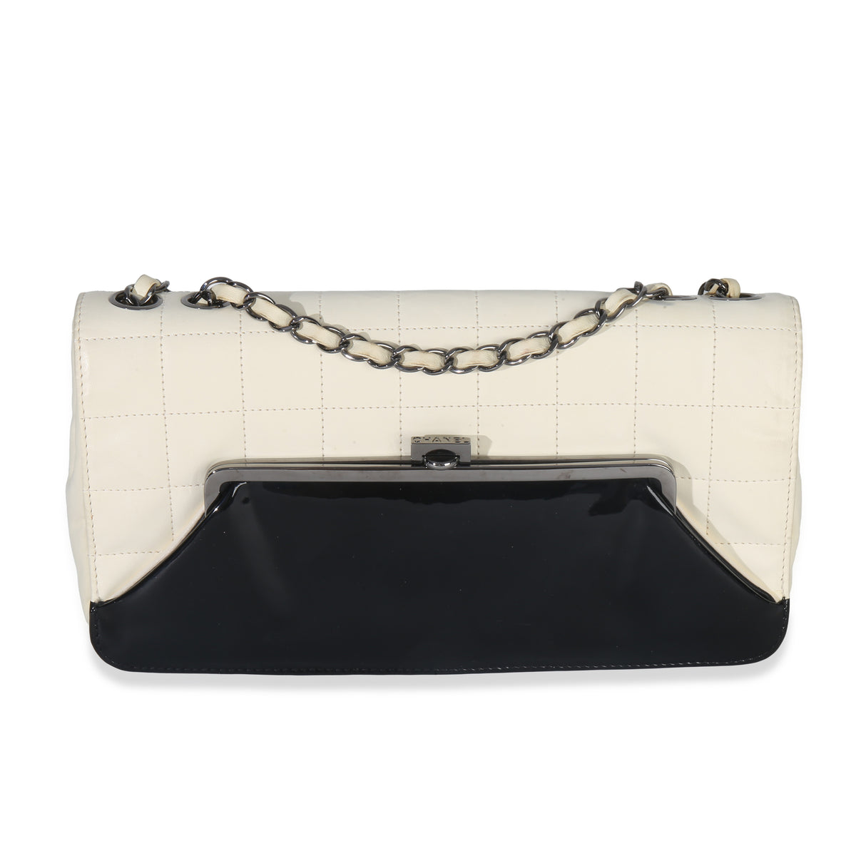 Chanel Black White Lambskin Chocolate Bar Bicolor Kiss Lock Flap Handbag id