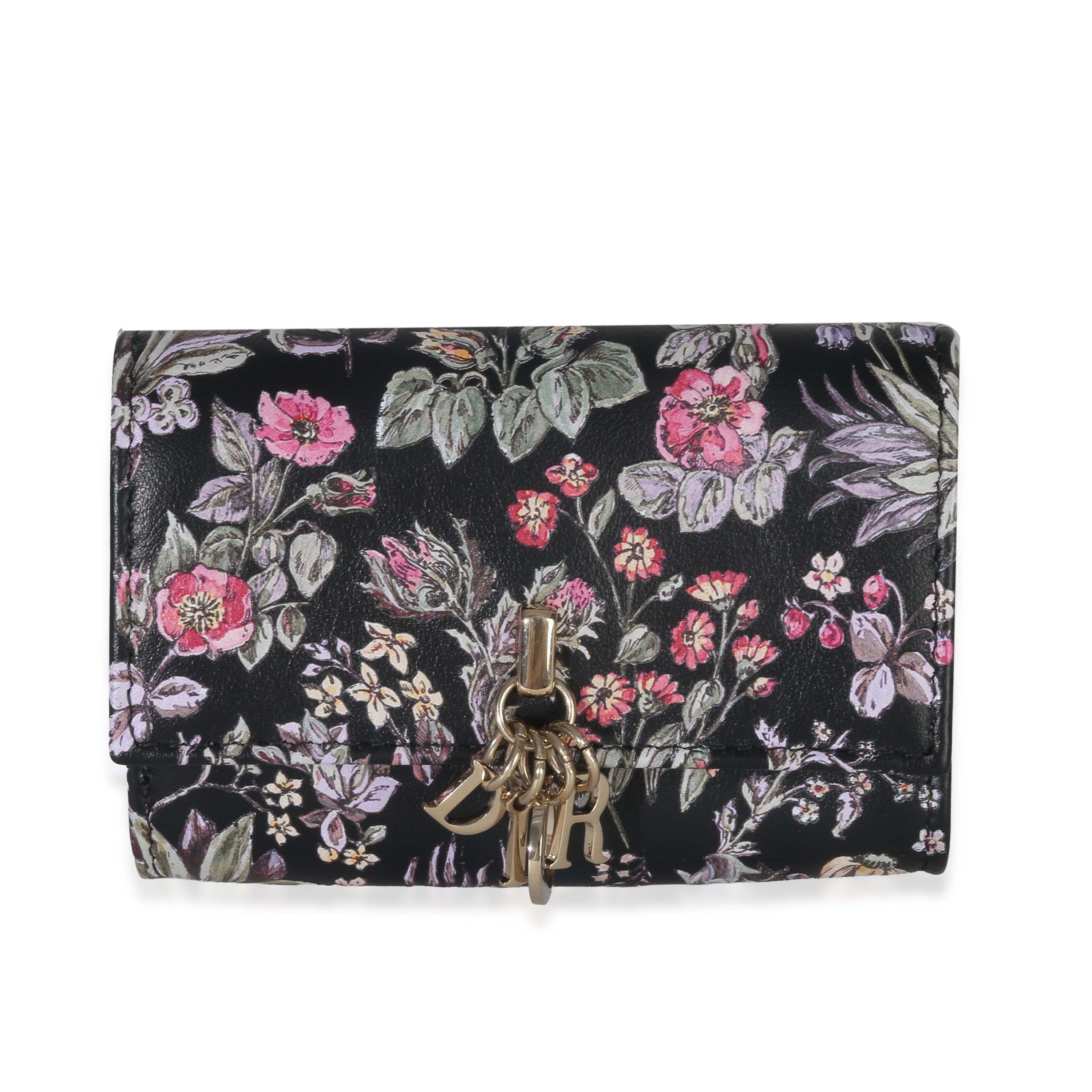 Christian Dior Black Calfskin Floral Millefiori Printed Lady Dior Wallet Handbag id