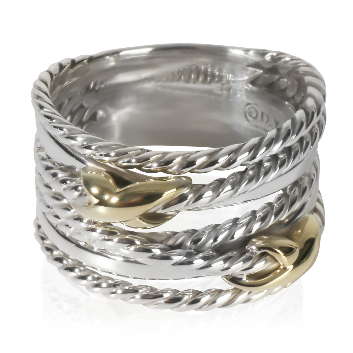 David Yurman Yellow Gold & Sterling Silver  Double X Crossover Ring fv