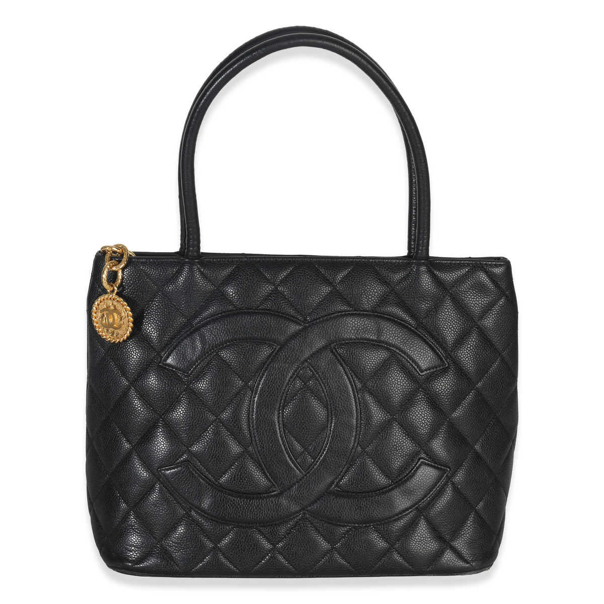 Chanel Vintage Black Quilted Caviar Medallion Tote Handbag id
