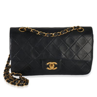 Chanel Vintage 24k Black Quilted Lambskin Small Classic Double Flap Handbag fv