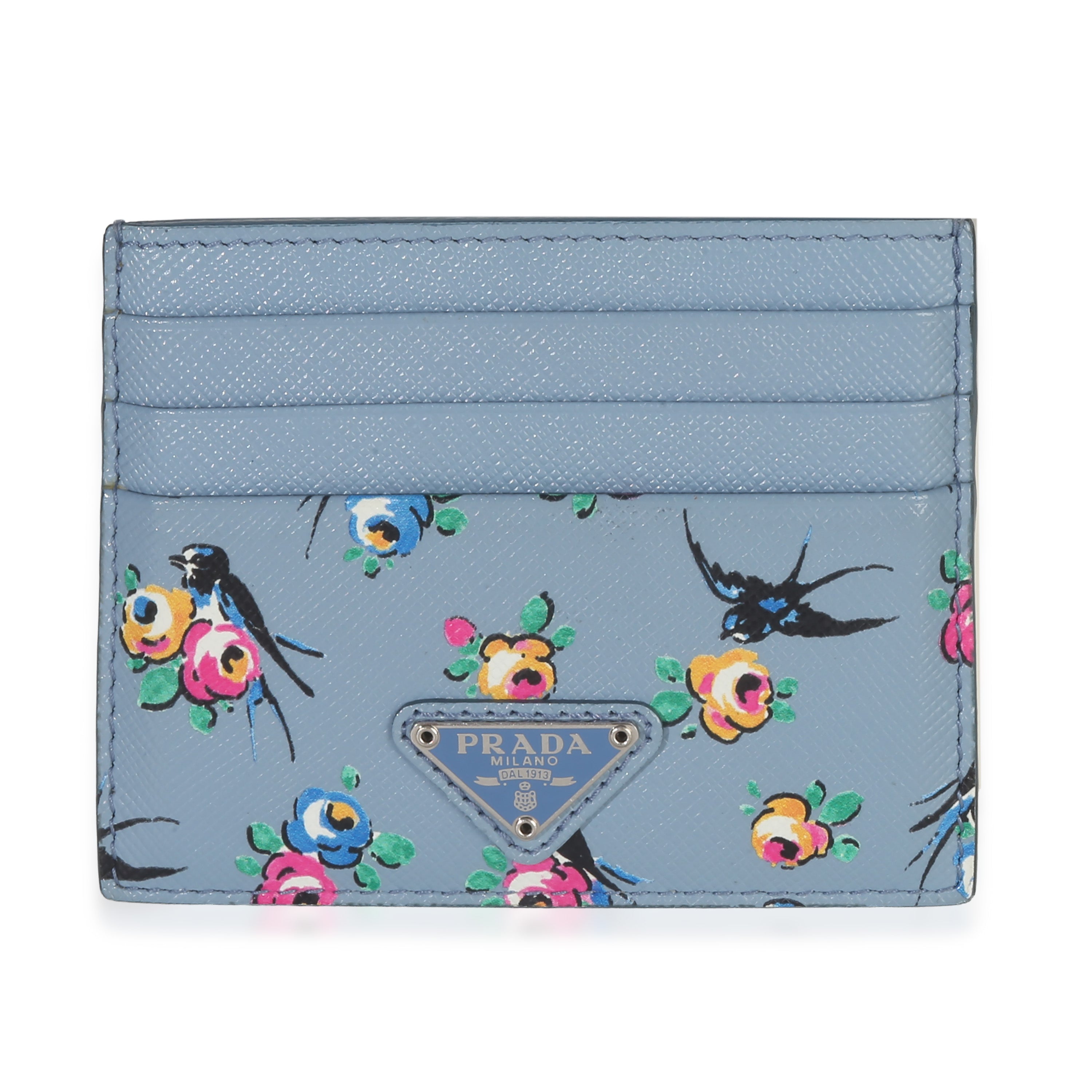 Prada Light Blue Astral Swallow Saffiano Card Holder Handbag id