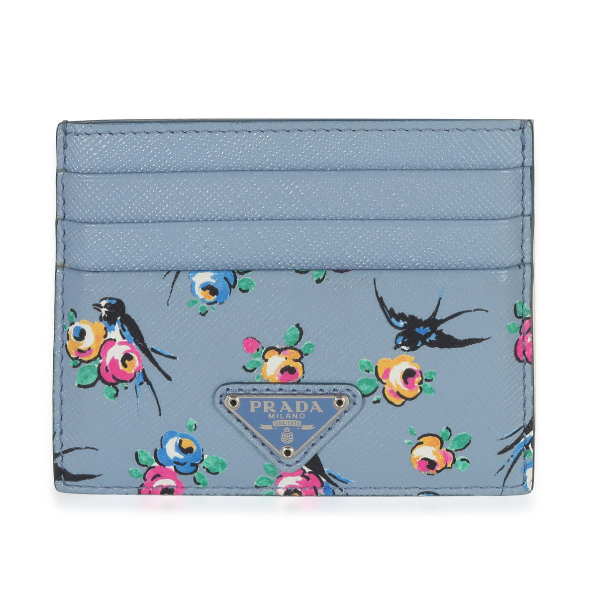 Prada Light Blue Astral Swallow Saffiano Card Holder Handbag id