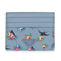 Prada Light Blue Astral Swallow Saffiano Card Holder Handbag id