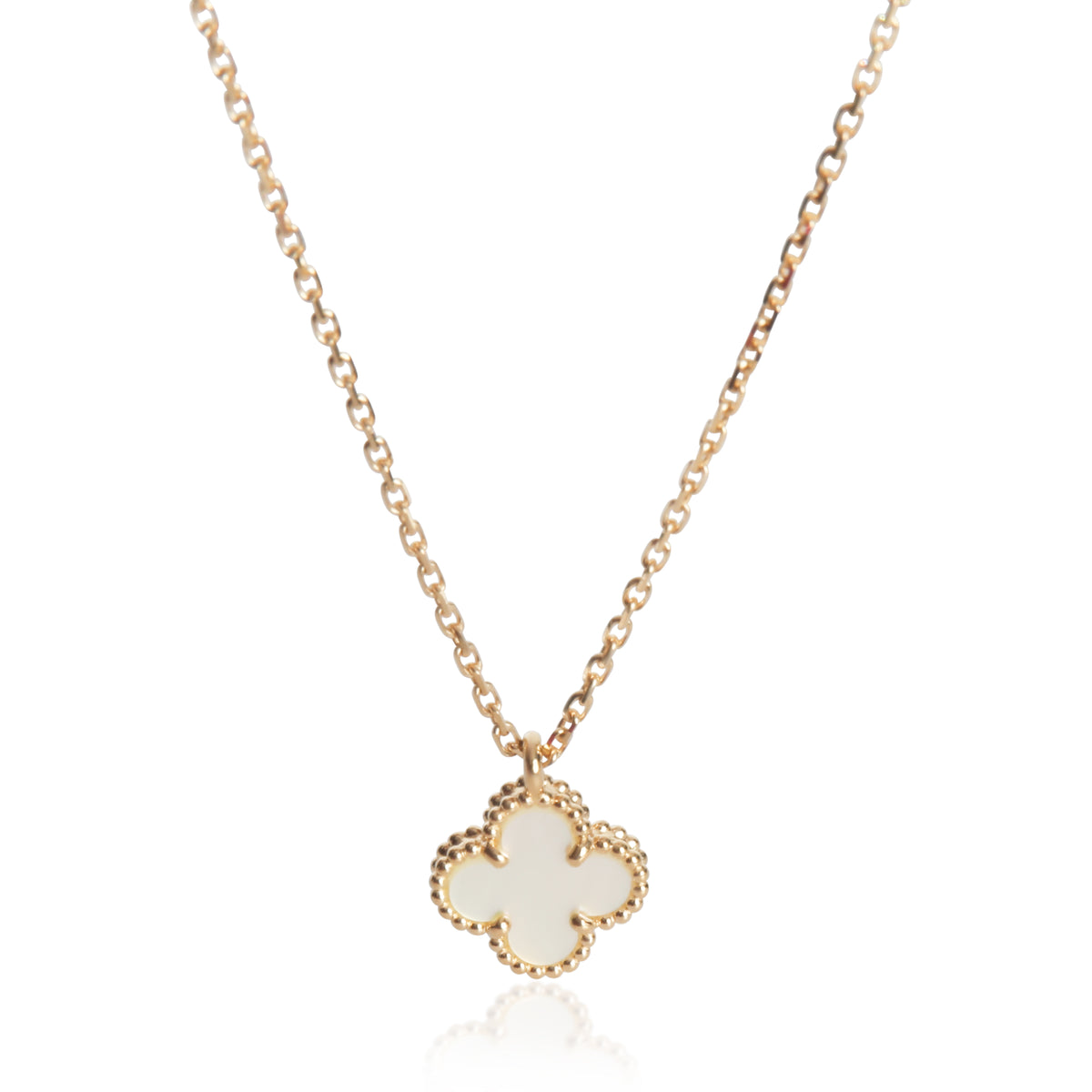 Van Cleef & Arpels Yellow Gold Mother Of Pearl Sweet Alhambra Pendent. fv