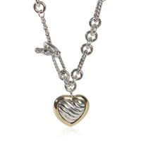 David Yurman Yellow Gold & Sterling Silver  Figaro Link With Heart Charm Necklac fv