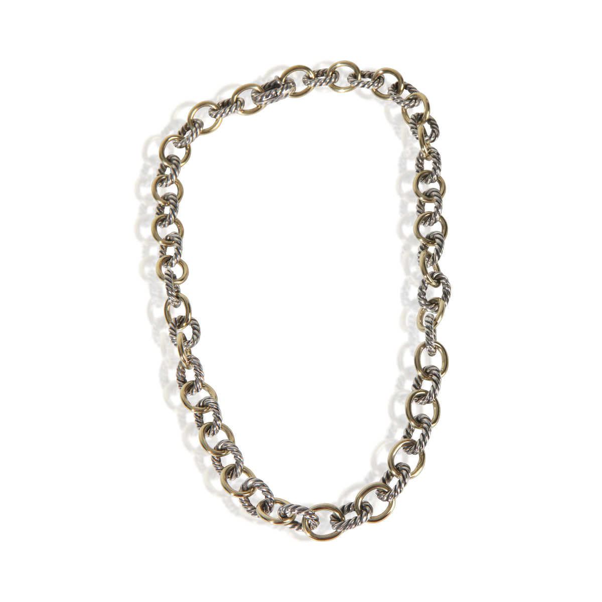 David Yurman Yellow Gold & Sterling Silver  Oval Link Necklace pv