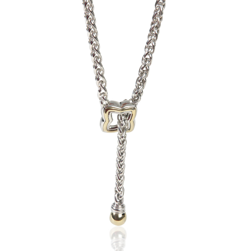 David Yurman Yellow Gold & Sterling Silver  Quatrefoil Lariat Necklace fv