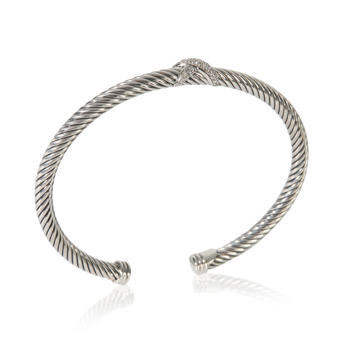 David Yurman Sterling Silver Diamond Cable X Bracelet bv