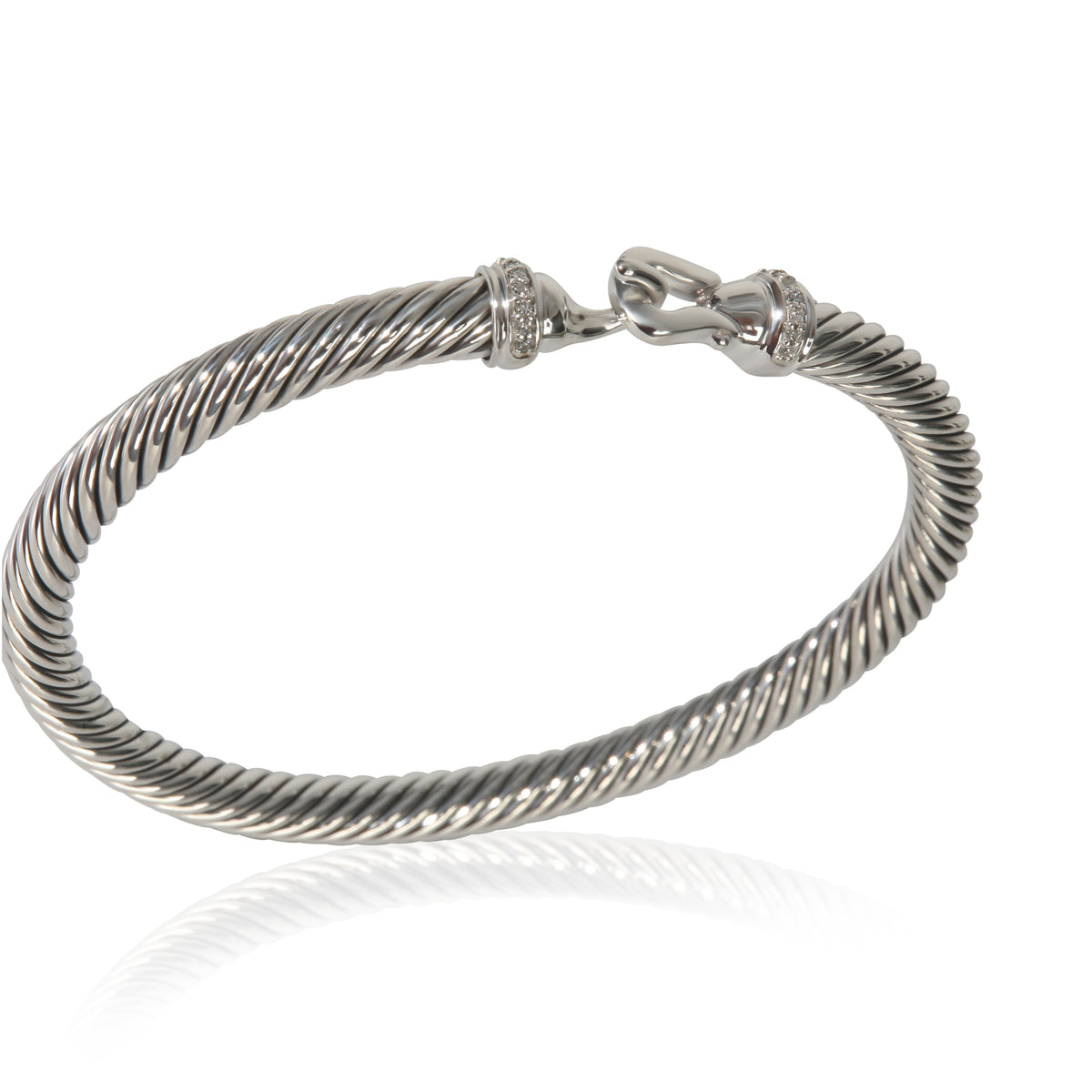 David Yurman Sterling Silver Diamond Buckle Cable Classic Bracelet av