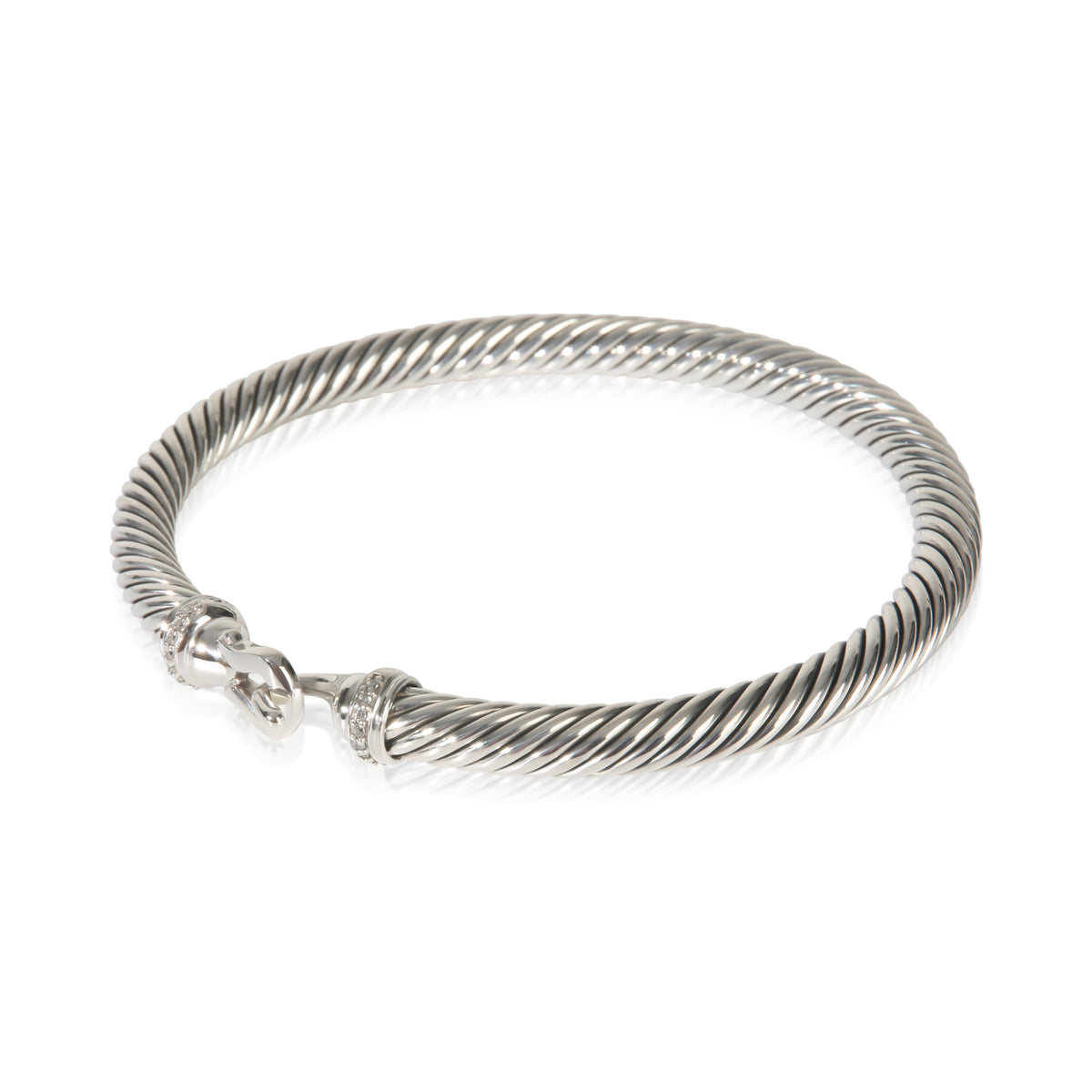 David Yurman Sterling Silver Diamond Buckle Cable Classic Bracelet sv
