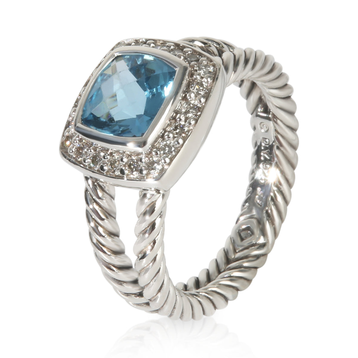 David Yurman Sterling Silver Topaz and Diamond Ring bv