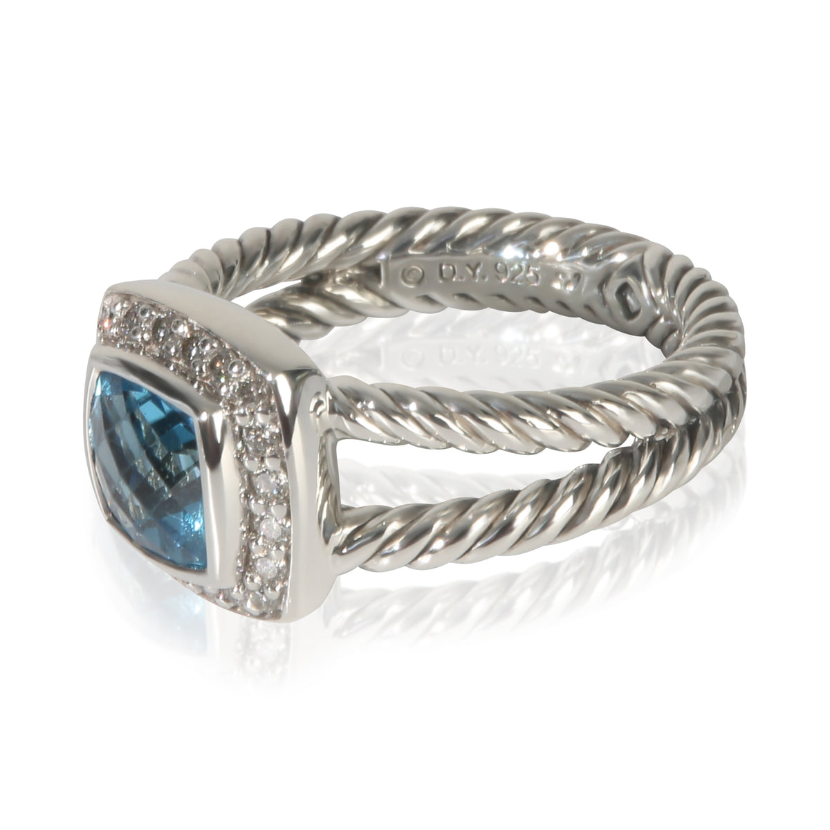 David Yurman Sterling Silver Topaz and Diamond Ring sv