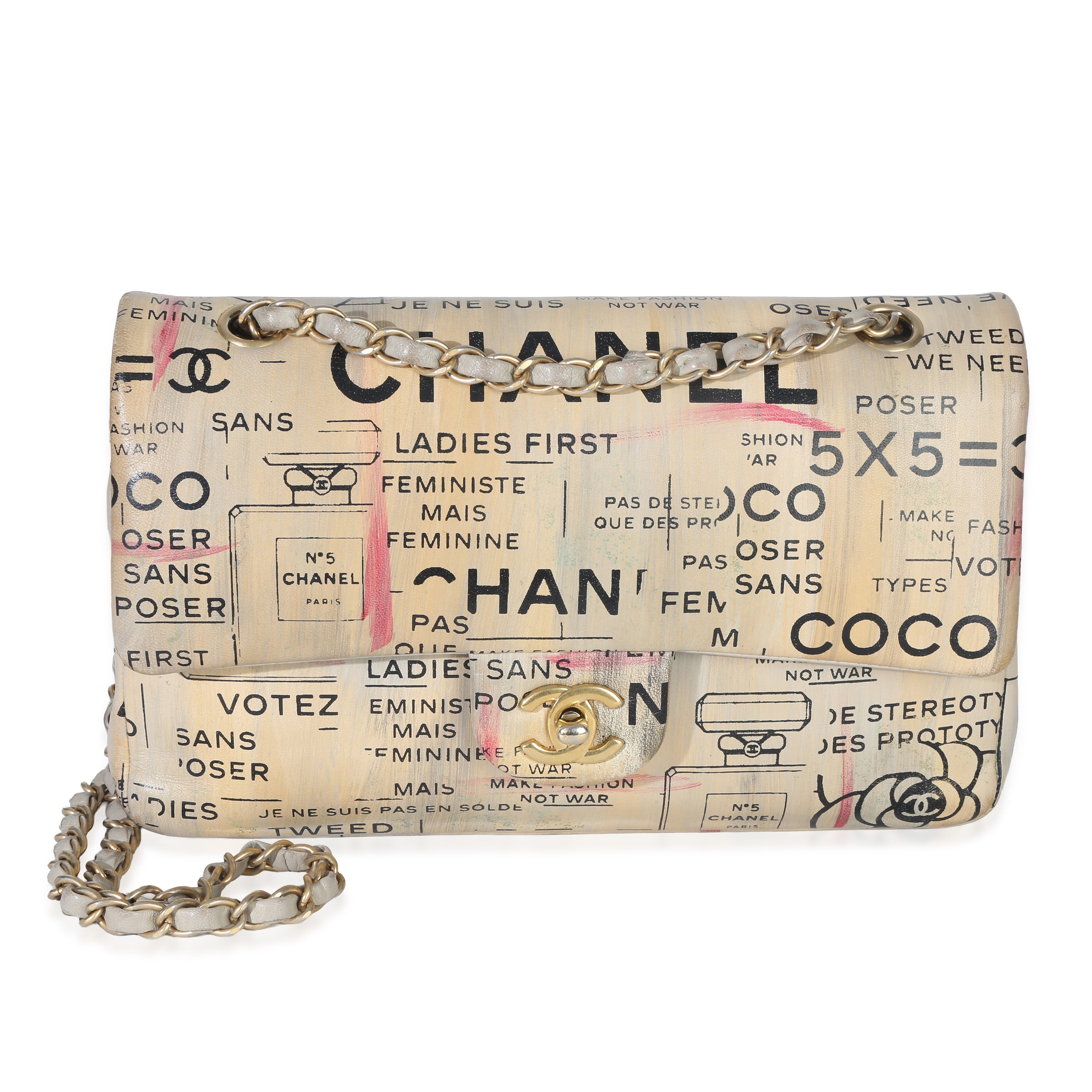 Chanel Multicolor Newspaper Print Lambskin Medium Double Flap Bag Handbag id
