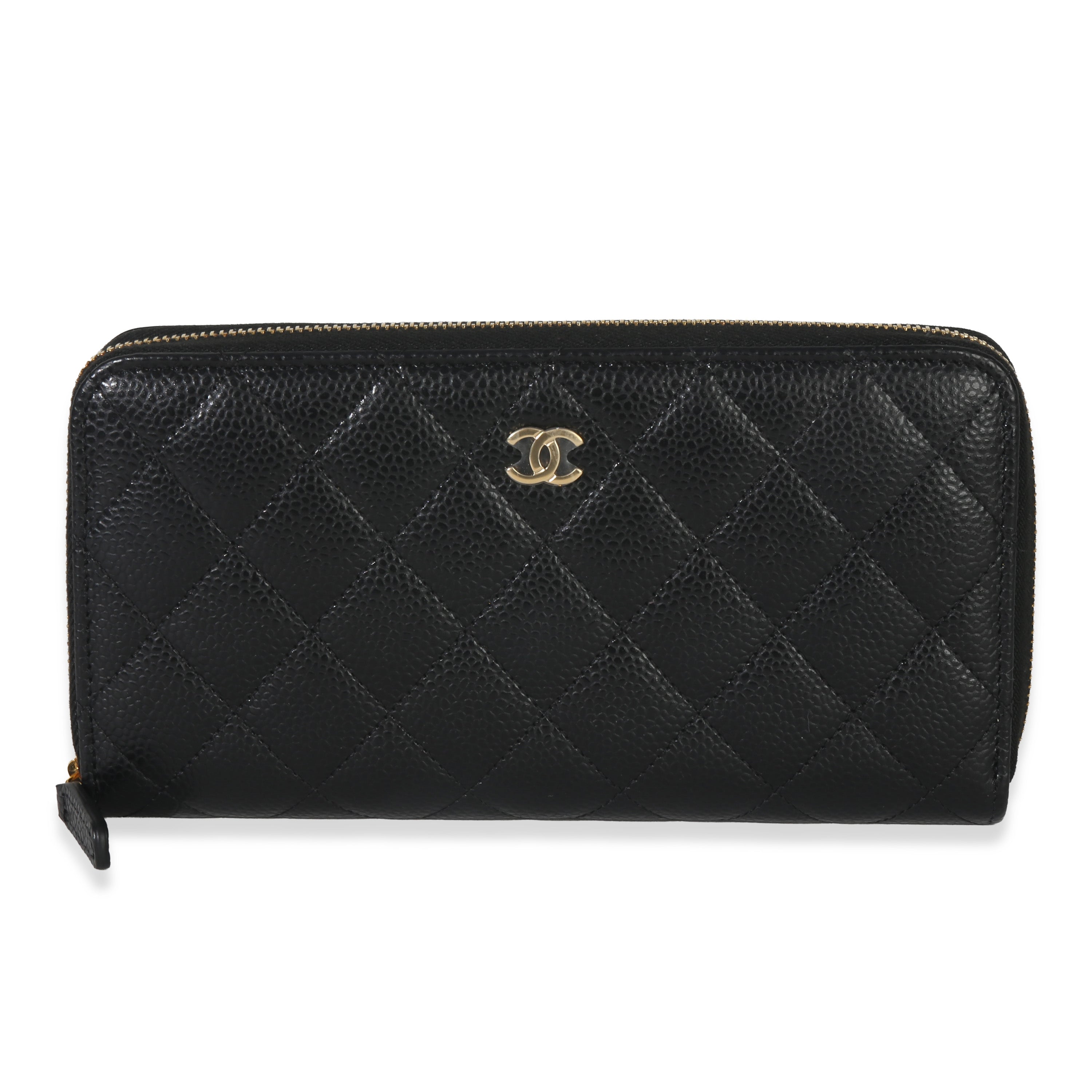 Chanel Black Quilted Caviar Large Gusset Zip Around Wallet Handbag id