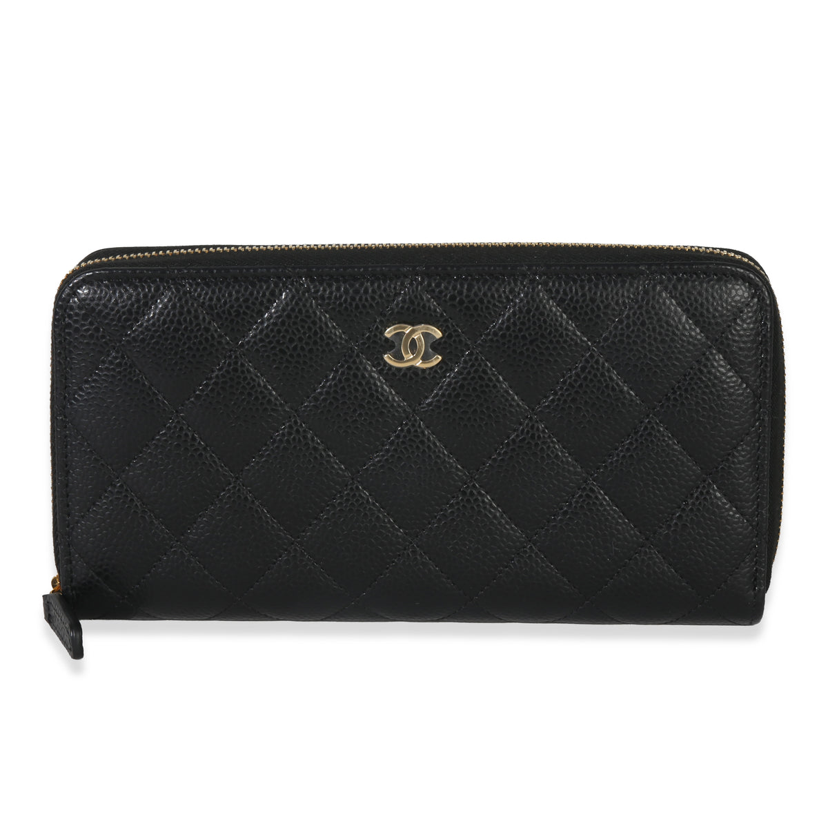 Chanel Black Quilted Caviar Large Gusset Zip Around Wallet Handbag id