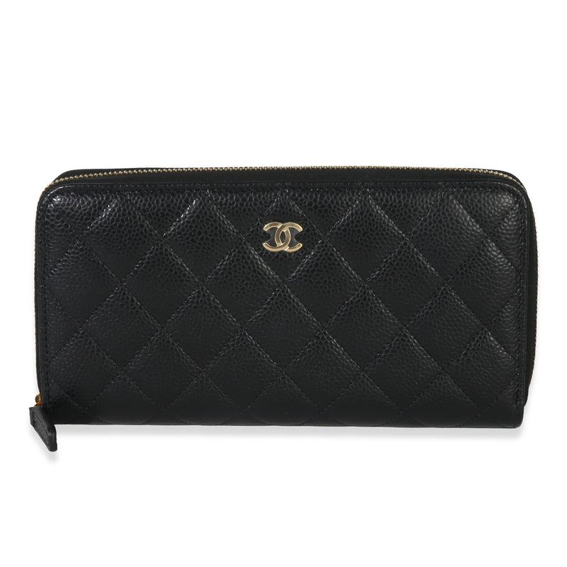 Chanel Black Quilted Caviar Large Gusset Zip Around Wallet Handbag id