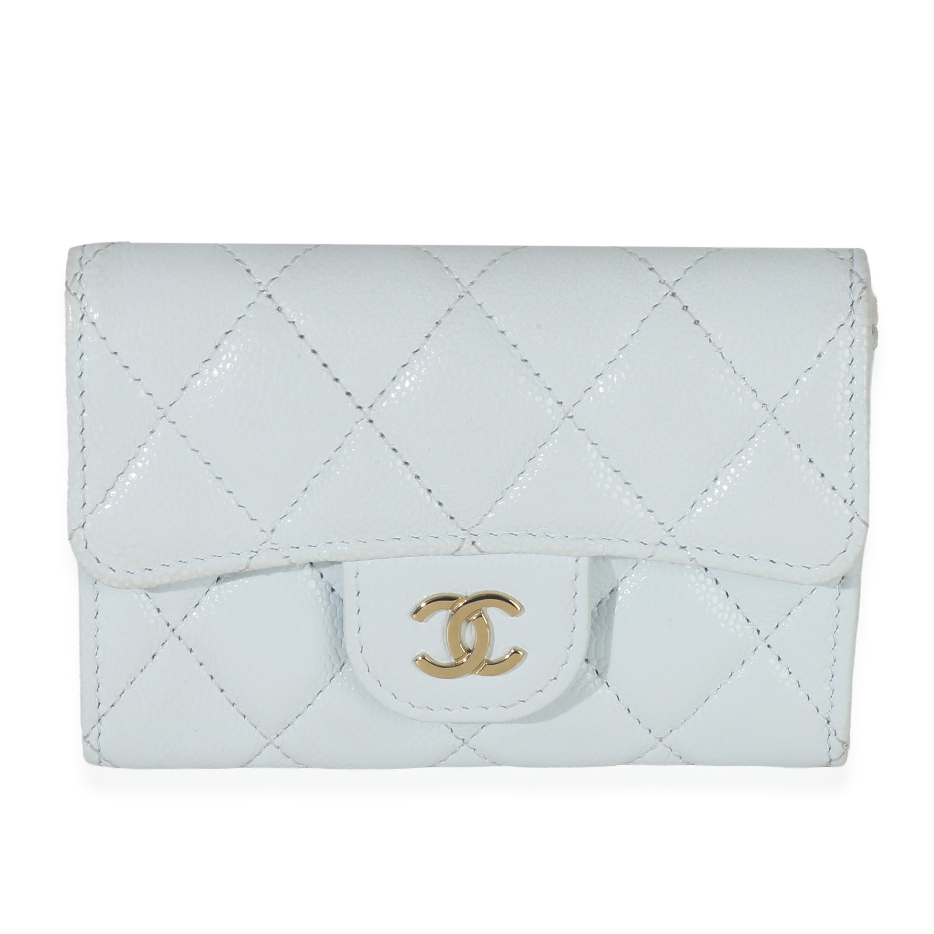 Chanel Light Blue Quilted Caviar Flap Card Holder Wallet Handbag id