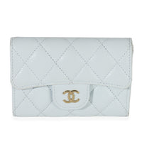 Chanel Light Blue Quilted Caviar Flap Card Holder Wallet Handbag id