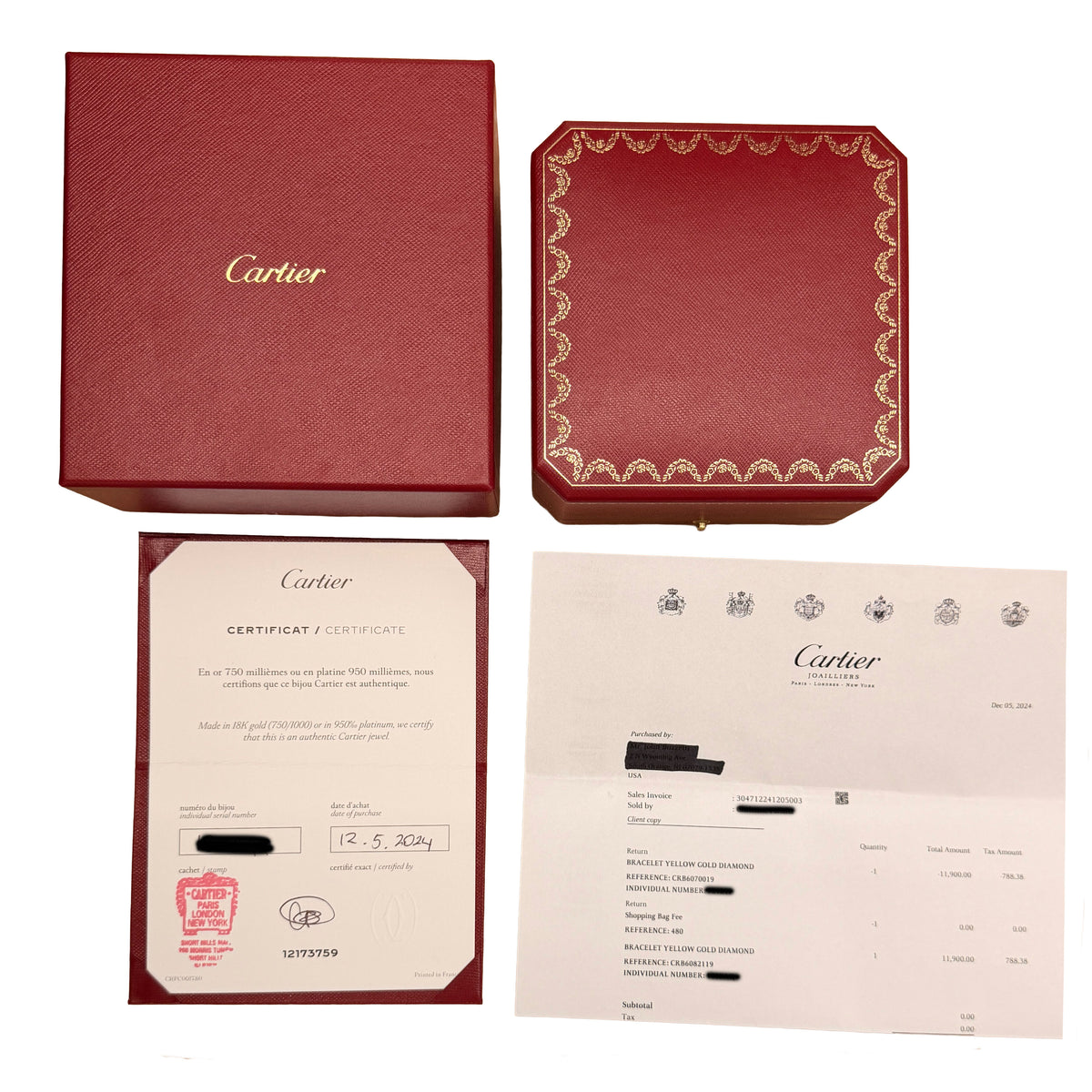 Cartier Yellow Gold Diamond Love Single Screw Closure Bracelet box