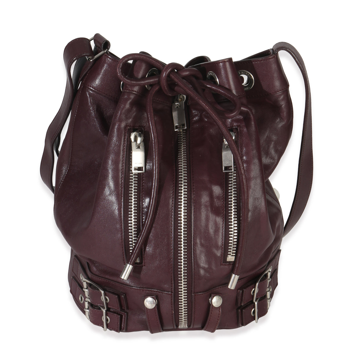 Saint Laurent Bordeaux Smooth Calfskin Medium Rider Bucket Bag Handbag id