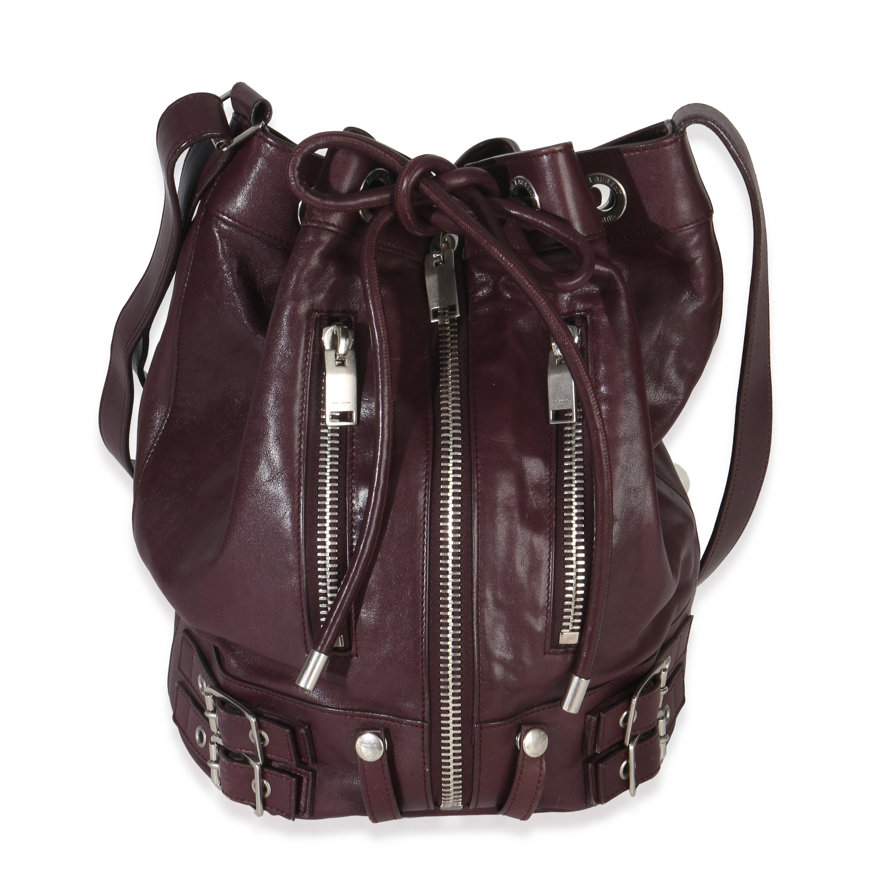 Saint Laurent Bordeaux Smooth Calfskin Medium Rider Bucket Bag Handbag id