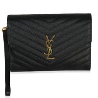 Saint Laurent Black Grain De Poudre Cassandre Matelasse Flap Pouch Handbag id