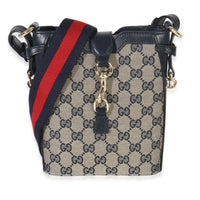 Gucci Navy Beige GG Supreme Monogram Mini Shadow Bucket Bag Handbag id