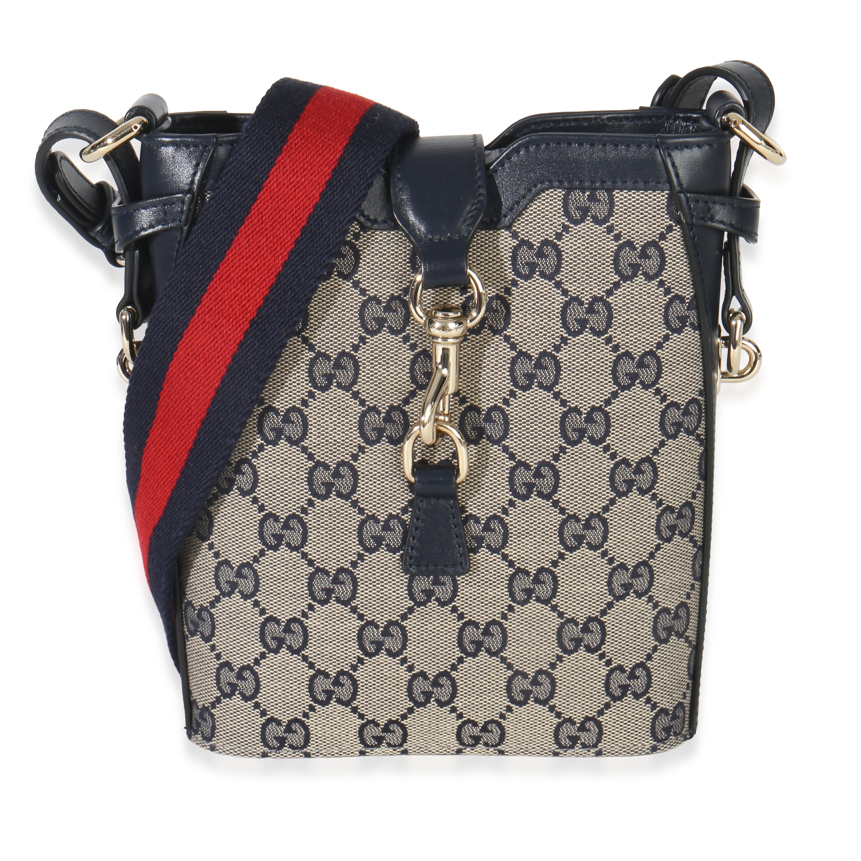 Gucci Navy Beige GG Supreme Monogram Mini Shadow Bucket Bag Handbag id