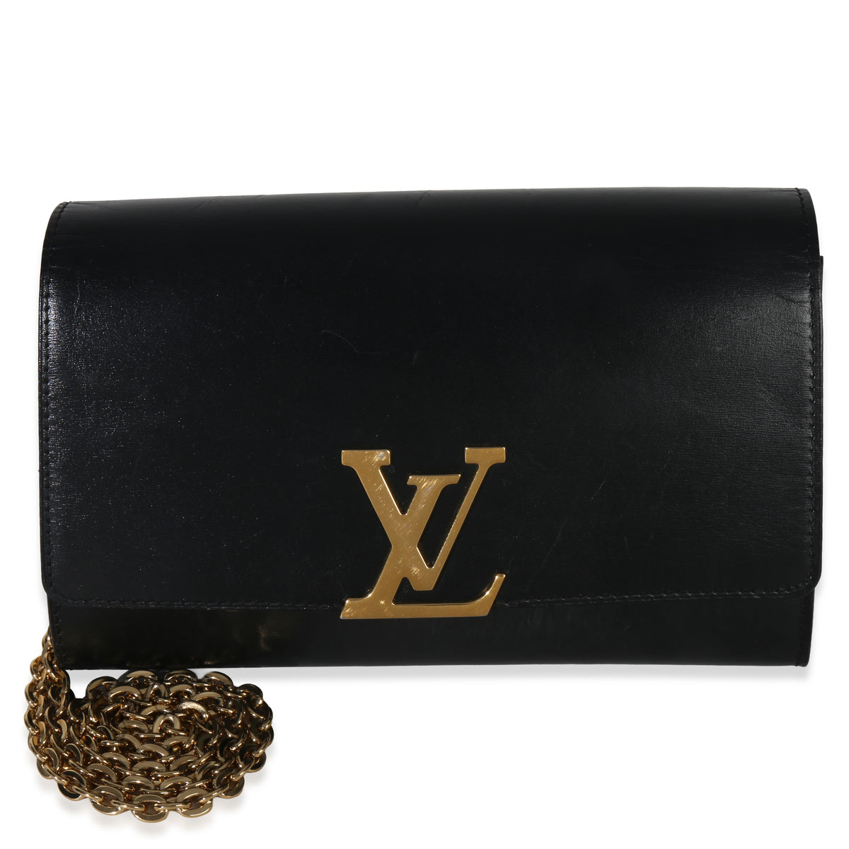 Louis Vuitton Black Calfskin Leather Chain Louise Clutch MM Handbag id