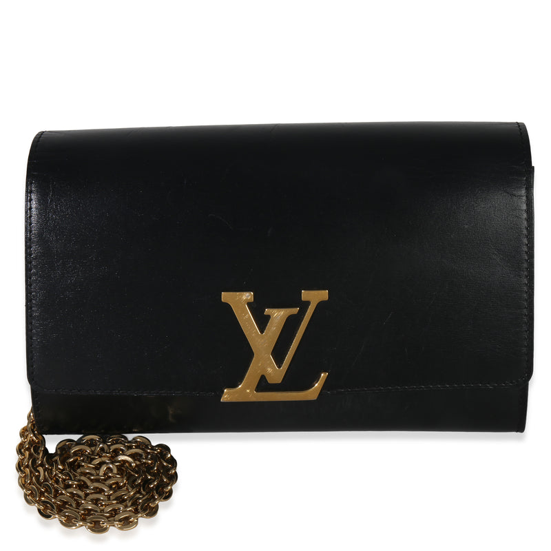 Louis Vuitton Black Calfskin Leather Chain Louise Clutch MM Handbag id