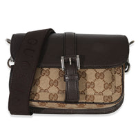 Gucci Beige Ebony GG Supreme Canvas Mini Buckle Crossbody Bag Handbag id