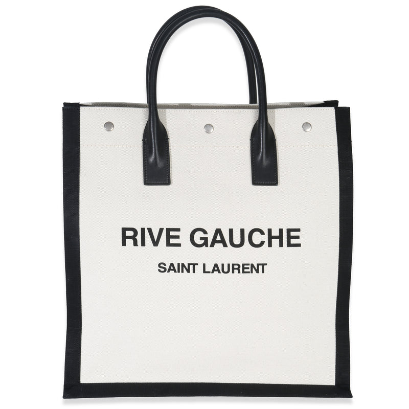 Saint Laurent Beige Linen North South Rive Gauche Tote Handbag id