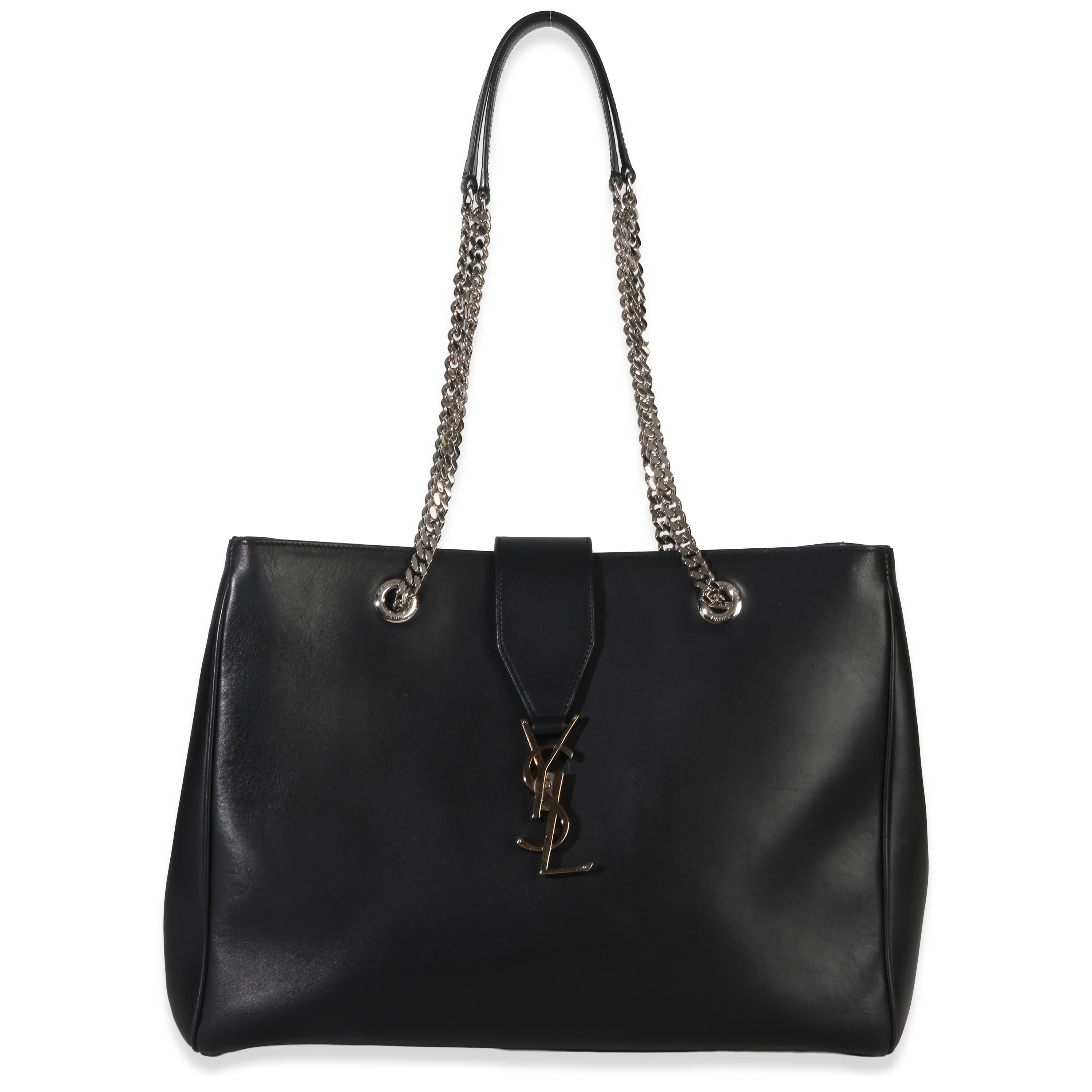 Saint Laurent Black Smooth Leather Cassandre Tote Bag Handbag id