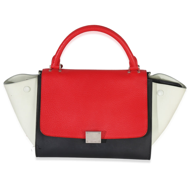Celine Red Black White Grained Calfskin Small Trapeze Bag Handbag id