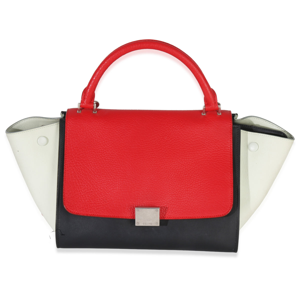 Celine Red Black White Grained Calfskin Small Trapeze Bag Handbag id